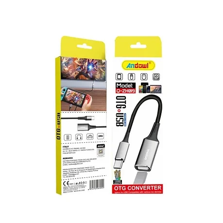 Адаптер перехідник Andowl Q-Z019 стандарт USB на Type-C OTG з швидкою швидкістю передачі даних