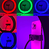 Кільцева лампа RGB 26 см на пантографі, Кольорова лампа для селфі, Кільцева лампа з тримачем до телефона, фото 9