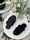 Чорні тапочки жіночі з хутром навхрест Жіночі домашні шльопанці хутряні з відкритими пальцями Пухнасті шльопанці, фото 5