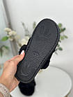 Чорні тапочки жіночі з хутром навхрест Жіночі домашні шльопанці хутряні з відкритими пальцями Пухнасті шльопанці, фото 6
