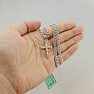 Срібна цепочка Бісмарк з хрестиком із золотою пластиною. Чорнений ланцюжок 55 см, фото 3