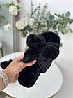 Чорні тапочки жіночі з хутром та бантом Жіночі домашні шльопанці хутряні з відкритими пальцями Пухнасті шльопанці, фото 4