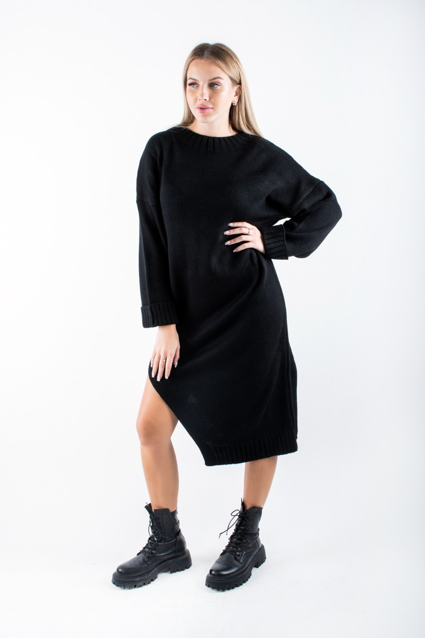 Плаття в'язане міді з розрізом чорне 101945 (2000000137971), фото 1