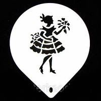 Трафарет великий діаметр 22,5 см Дівчина з букетом