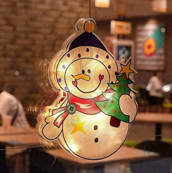 Новорічний декор з підсвічуванням на присосках працює від батарейок AAA Сніговик 17 х 16 см