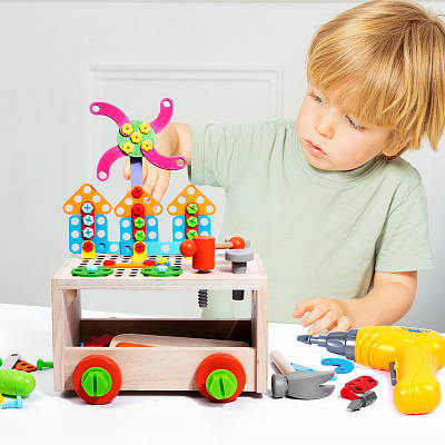 Дитячий іграшковий набір інструментів ящик верстак каталка конструктор шуруповерт шестерні молоток викрутка