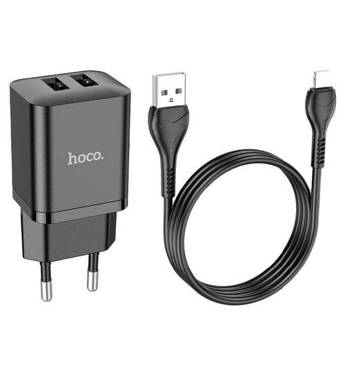 Зарядний пристрій HOCO N25 2.1 A 2 Usb з кабелем Lightning Black
