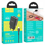 Зарядний пристрій HOCO N25 2.1 A 2 Usb з кабелем Lightning Black, фото 4