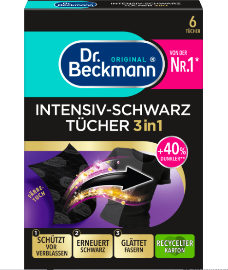Серветки для відновлення кольору інтенсивно чорні 2в1 Dr. Beckmann 6 шт, фото 1