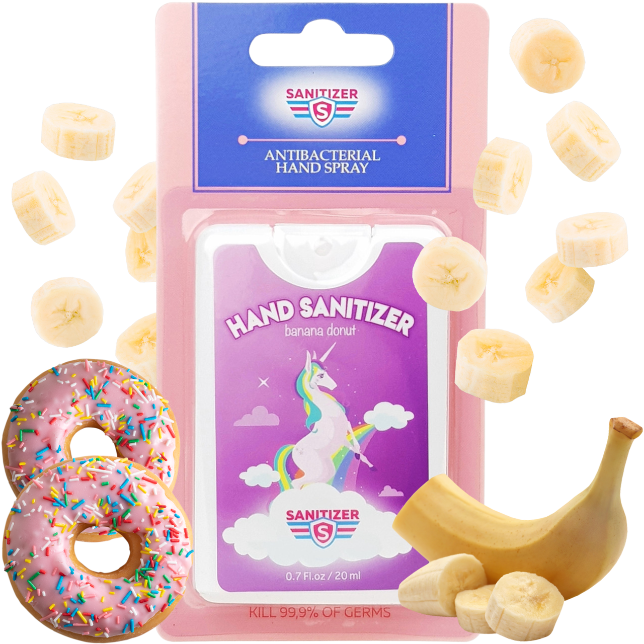Санітайзер антисептик для рук Sanitizer Banana Donut спрей 20 мл 65% спирту