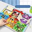 Дитячий дерев'яний бізіборд 6 зон із тваринними кольорами цифрами замками Ігрова панель раннього розвитку малюків, фото 2