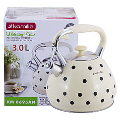 Кухонний чайник зі свистком і ручкою з неіржавкої сталі cream 3 л KL225946 Kamille, 8393915 — 696