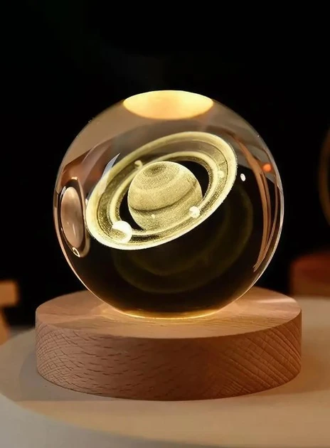 Нічник кришталева куля 3D Сатурн від USB