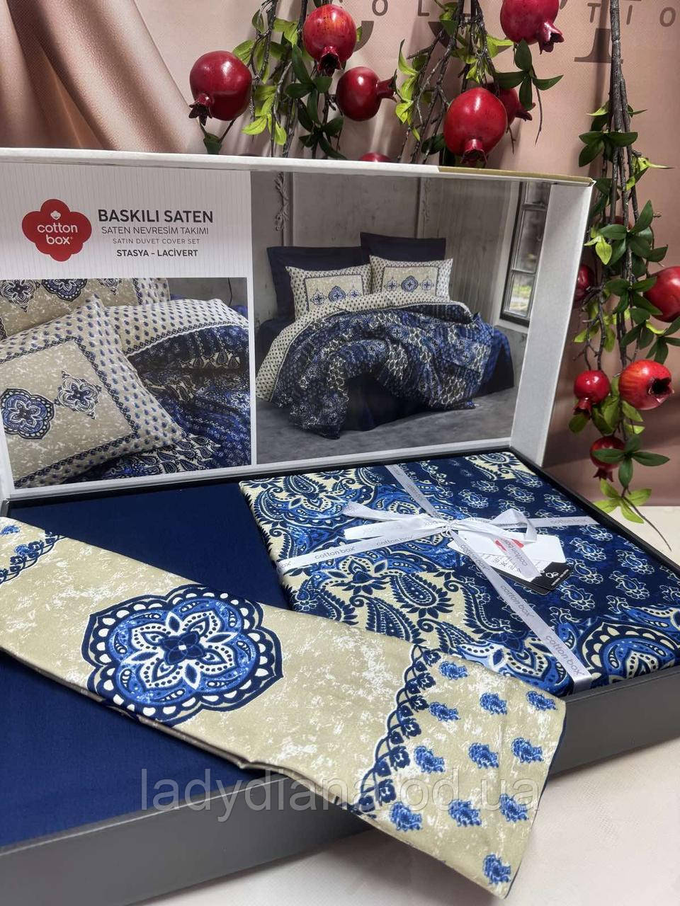 Комплект постільної білизни сатин люкс двоспальне євро 200*220 см Cotton Box Туреччина
