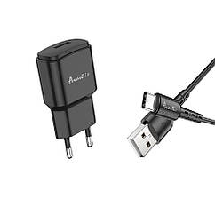 Мережевий зарядний пристрій Avantis A480 Orion (1USB 2.1 A) + USB-кабель Type-C — чорний, 8372416 — 577