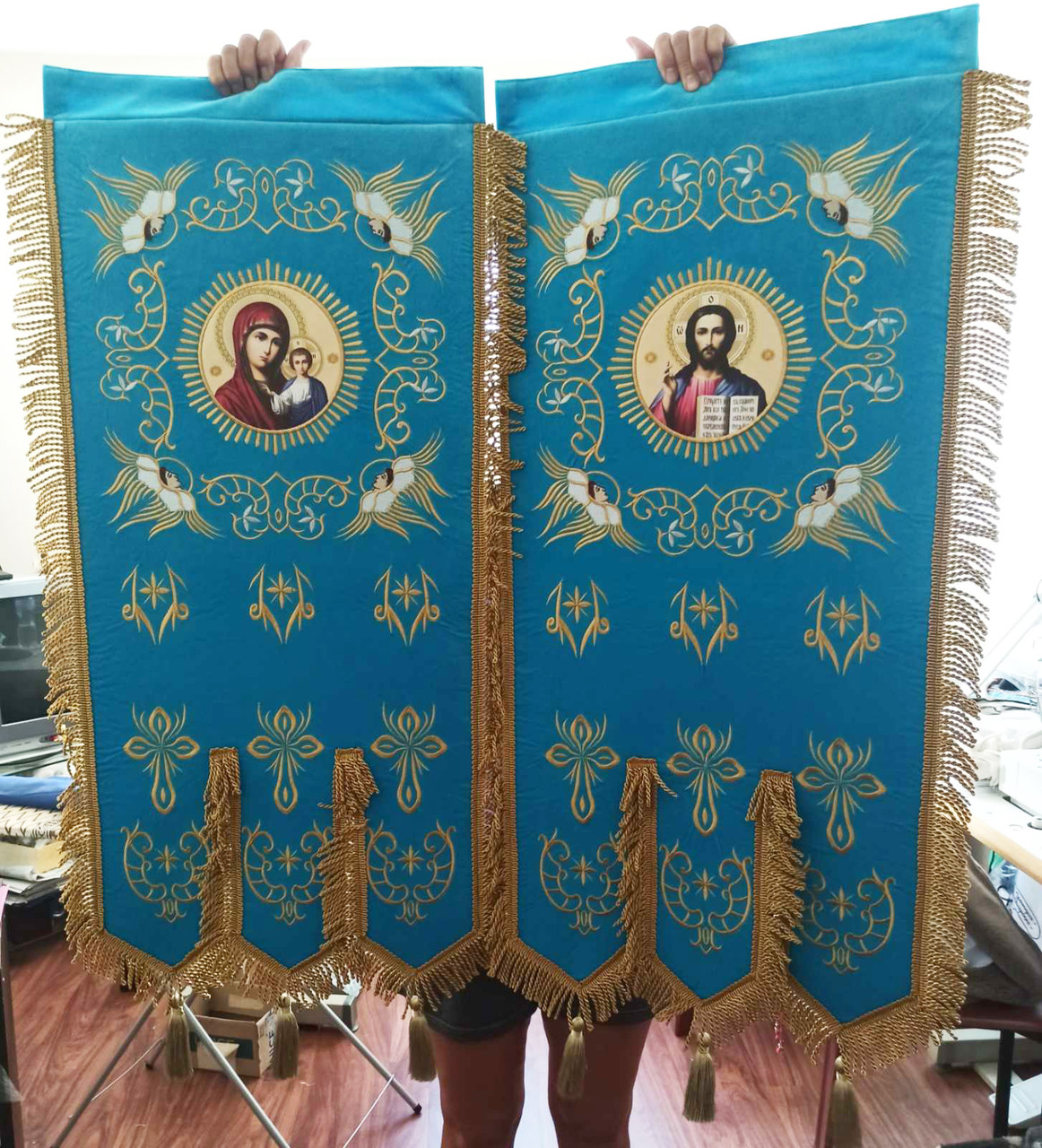 Хоругви оксамитові, ікона Казанська Божа Матір і Спаситель 100×50 см, фото 1