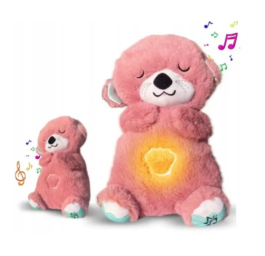М'яка дитяча іграшка дихаюча видра Рожева fisher price для сну, іграшка-нічник Видра з функцією дихання