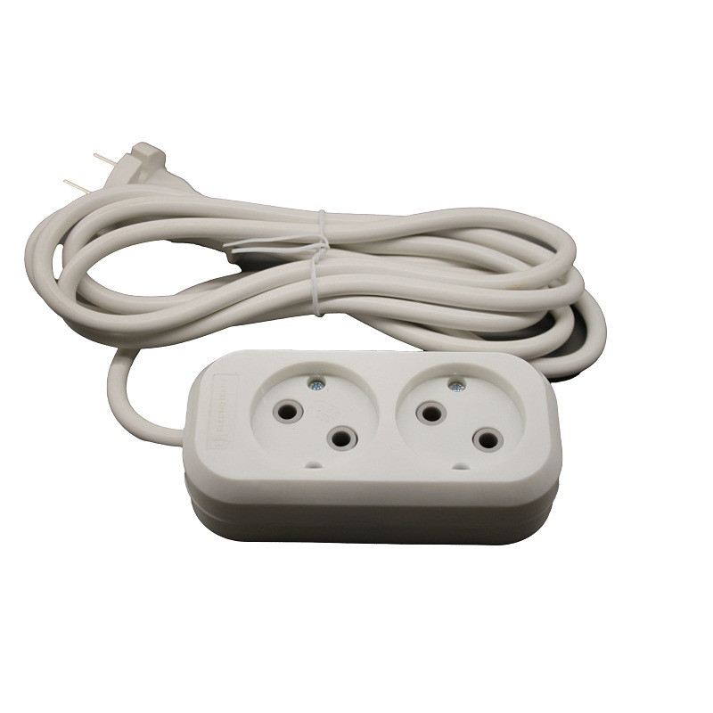 Подовжувач без заземлення 2 гнізда, 5 м, білий, фото 1