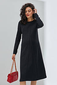 Трикотажна зручна сукня міді для вагітних та годуючих Marlene S (44) Юла Мама Чорний