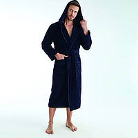 Мужской халат с капюшоном длинный Nusa 1335, Темно-синий, 2XL