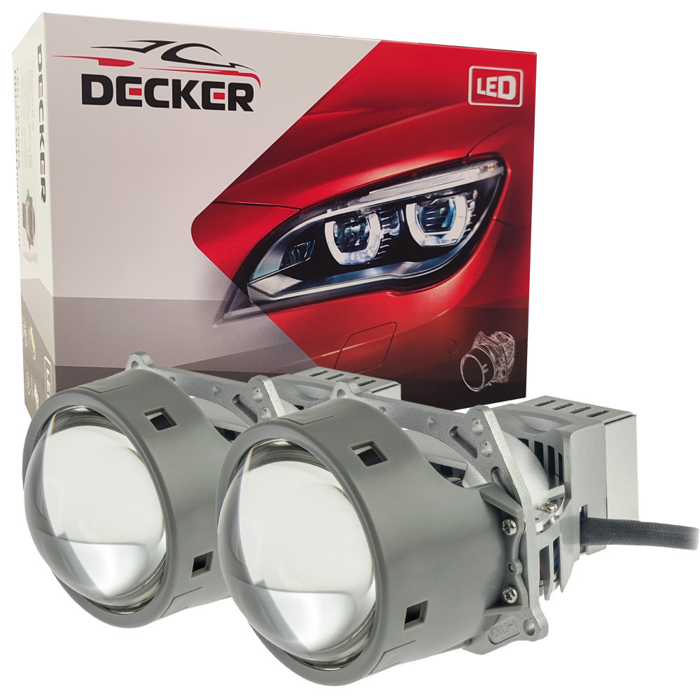 Світлодіодна лінза модуль для фар Decker LED BL 3.0" R-5 65W 5500K комплект 2 шт, фото 1