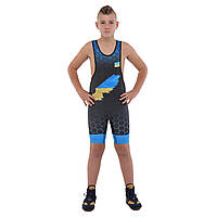 Трико для боротьби дитяче (зріст 128-162 см) UKRAINE SP-Sport JY-6605 чорний-синій