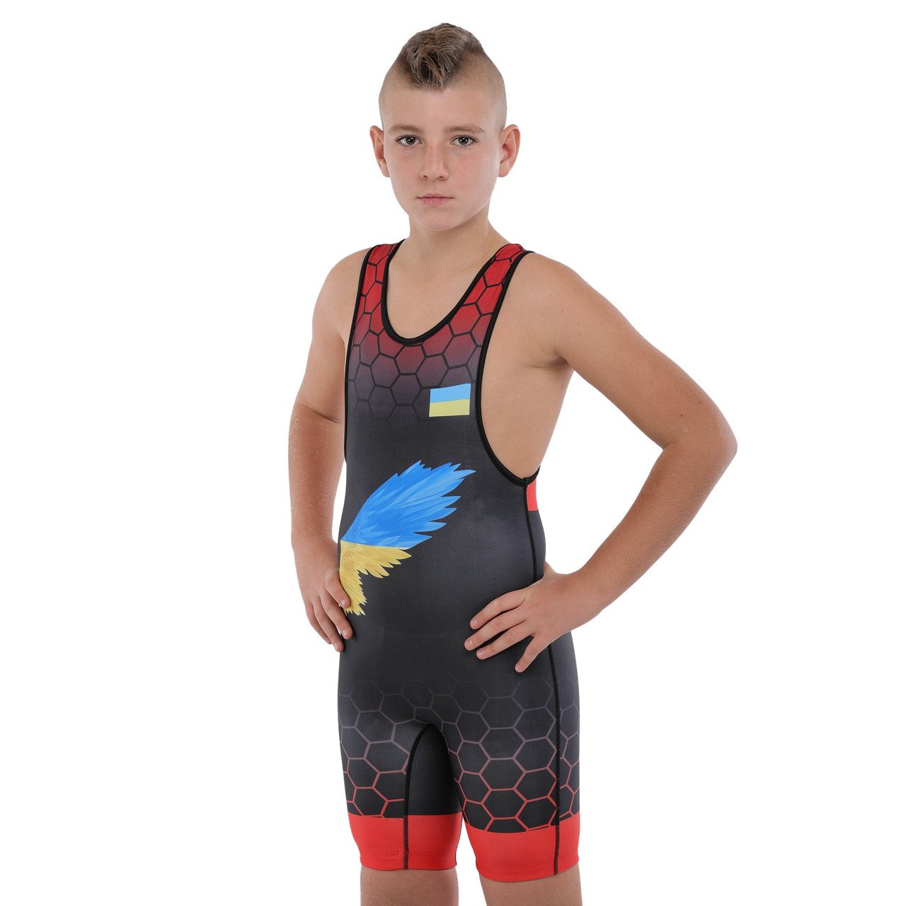 Трико для боротьби дитяче (зріст 128-162 см) UKRAINE SP-Sport JY-6605 чорний-червоний