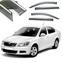 Дефлектори вікон з хром молдингом, вітровики Skoda Octavia A5 2004- (нерж смуга)