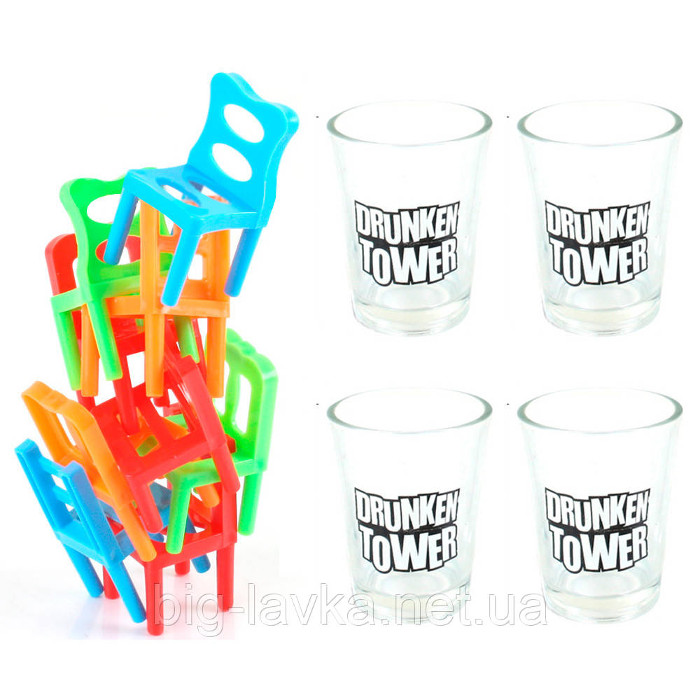 Настільна гра Дженга Drunken Tower Jenga в комплекті 4 чарки, фото 1