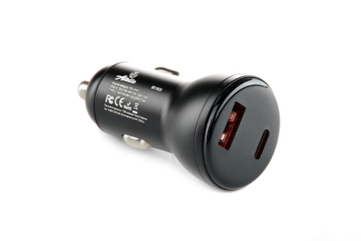 Автомобільний зарядний пристрій USB/Type-C (12/24V - 5V 3A) чорний 12 Atelie, фото 1