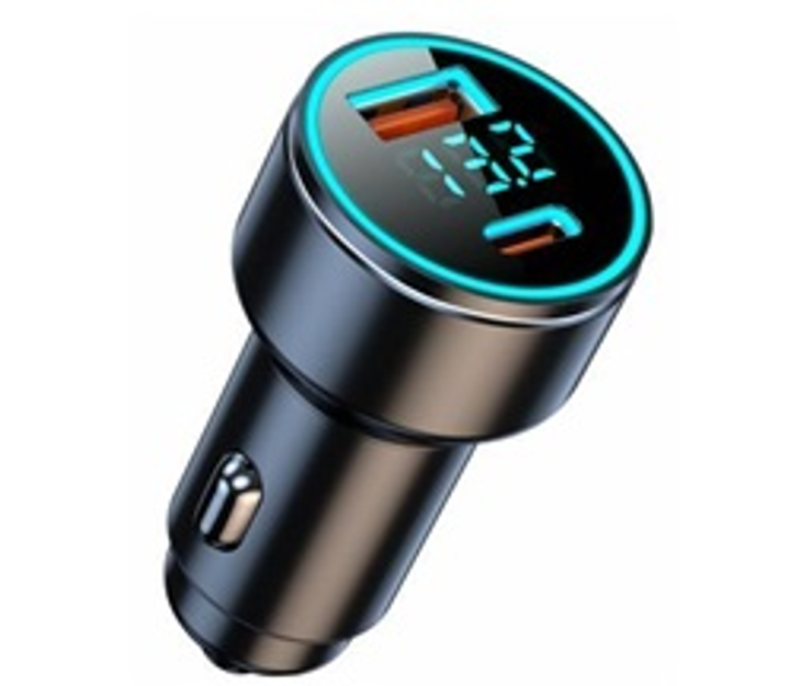 Автомобільний зарядний пристрій USB/Tipe-C (12/24V - 5V 3A) чорний з підсвічуванням 12 Atelie, фото 1
