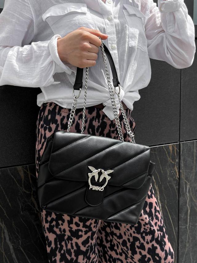 Женская сумка Pinko Puff Black silver Logo Bag