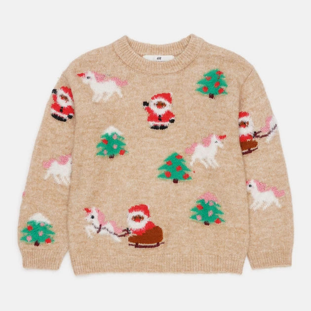 Светр для дівчинки бежевий Новорічний H&M 98/104, 122/128см