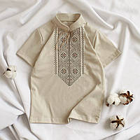 Детская вышитая футболка для мальчика бежевая Зарница от ТМ Ladan