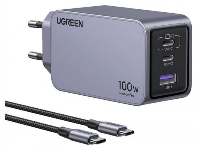 Ugreen Nexode Pro 100W, GaN, USB + 2x USB-C Grey