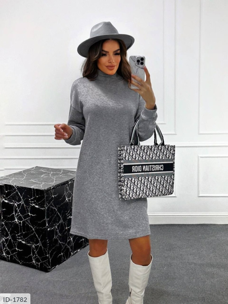 Плаття жіноче однотонне повсякденне базове коротке міні вільного фасону під горло ангорове арт 866