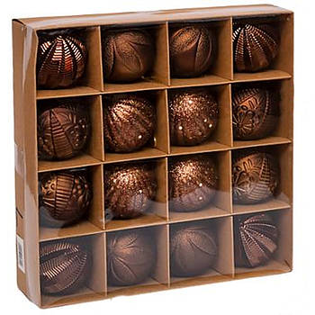 Набір іграшок на ялинку 16 штук у вигляді кульки D 6 см Мокко 2461L в упаковці 16 шт