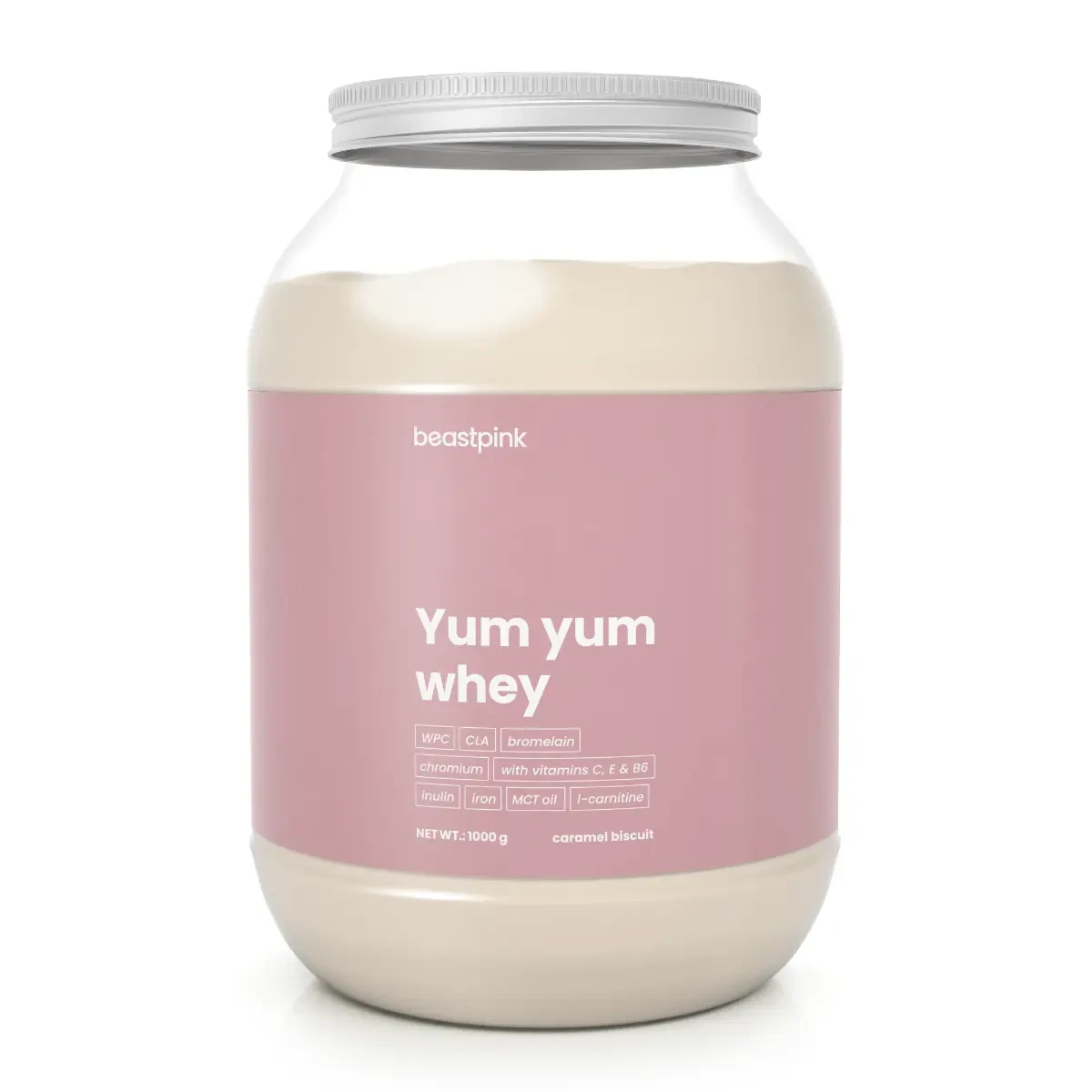 Cироватковий протеїн з L-карнітином GymBeam Yum Yum Whey 1000 г (caramel bisquit)