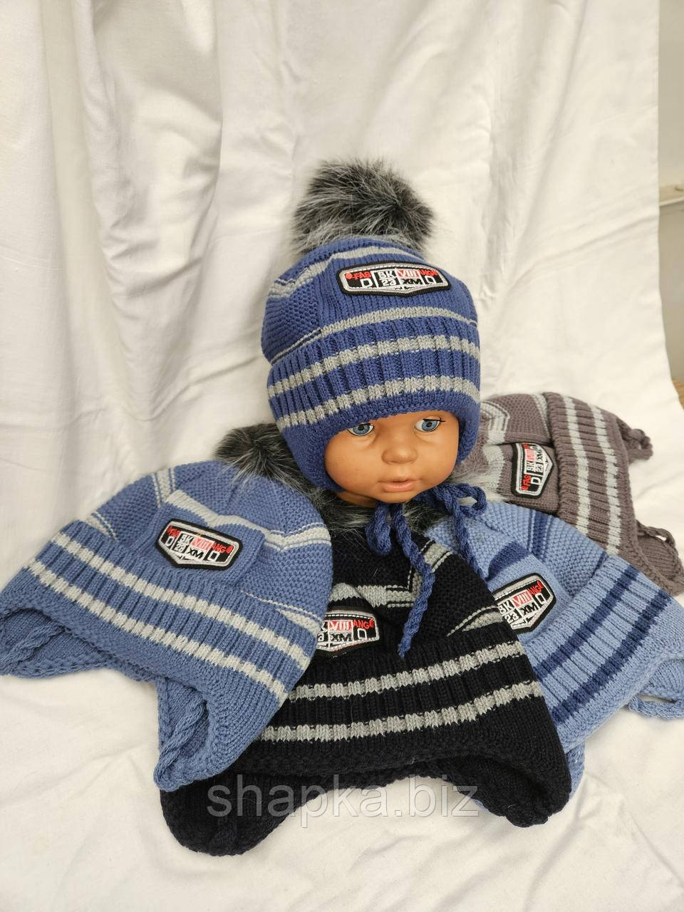 В'язана дитяча шапка на флісі, фото 1