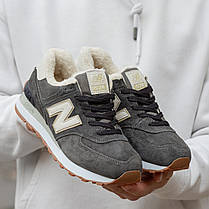 Зимові Кросівки New Balance 574 Winter Suede Dark Grey / Нью Белaнс 574 Суейд Темно Сірі з Бежевим (Хутро), фото 4