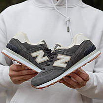 Зимові Кросівки New Balance 574 Winter Suede Dark Grey / Нью Белaнс 574 Суейд Темно Сірі з Бежевим (Хутро), фото 3
