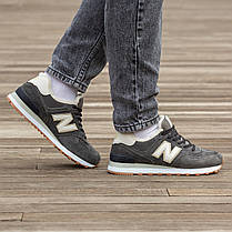 Зимові Кросівки New Balance 574 Winter Suede Dark Grey / Нью Белaнс 574 Суейд Темно Сірі з Бежевим (Хутро), фото 6