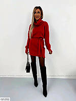 Коротке жіноче плаття міні тепле ангорове приталене на фігурі з поясом із коміром під горло арт 41696