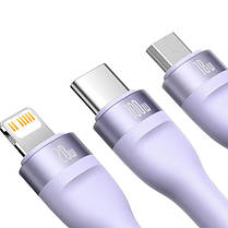 Кабель Baseus Flash Series Ⅱ 3-in-2 Cable USB+Type-C to MicroUSB+Lightning+Type-C 100W 1.2m CASS030105 Purple, фото 4
