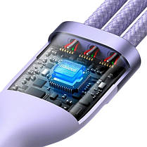 Кабель Baseus Flash Series Ⅱ 3-in-2 Cable USB+Type-C to MicroUSB+Lightning+Type-C 100W 1.2m CASS030105 Purple, фото 5