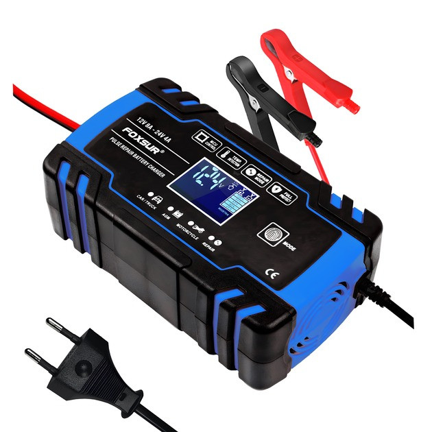 Зарядний пристрій для легкових та вантажних авто Foxsur 12V-24V 8A FBC122408D