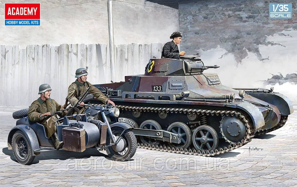 Panzer I Ausf.B And Motorcycle 1/35 Academy 13556, фото 1