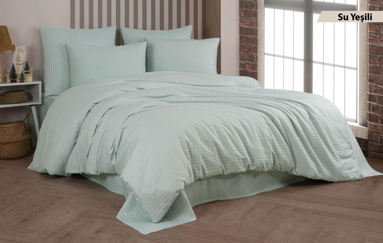 Постільна білизна Cotton Shine Stripe Satin 200х220 Su Yesili, фото 1