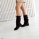 Коричневі замшеві зимові чоботи на невеликих підборах 36-41, фото 9