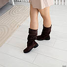 Коричневі замшеві зимові чоботи на невеликих підборах 36-41, фото 8